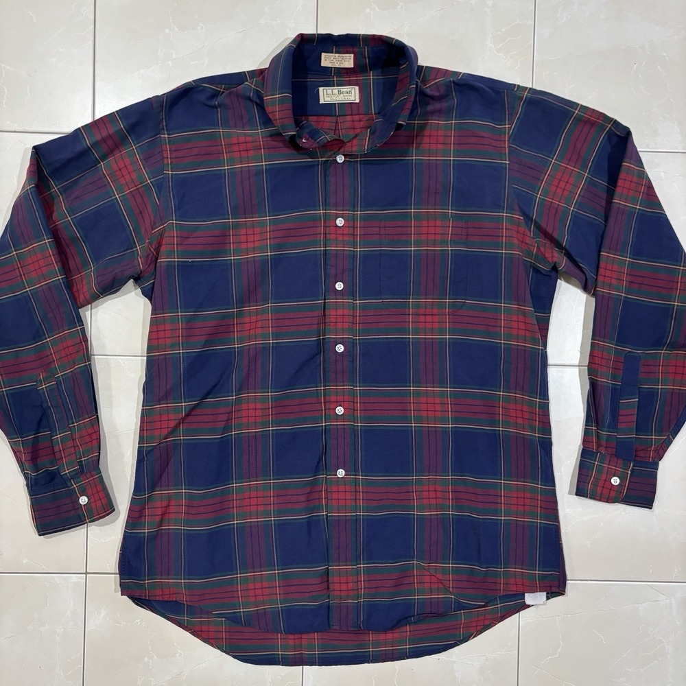 Vintage LL Bean Button Up Shirt Made In USA Plaid Men's 16.5 36 Outdoors 90s